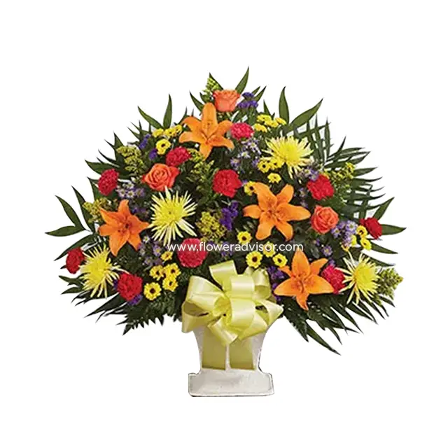 Multicolor Bright Sympathy Floor Basket - Condolence